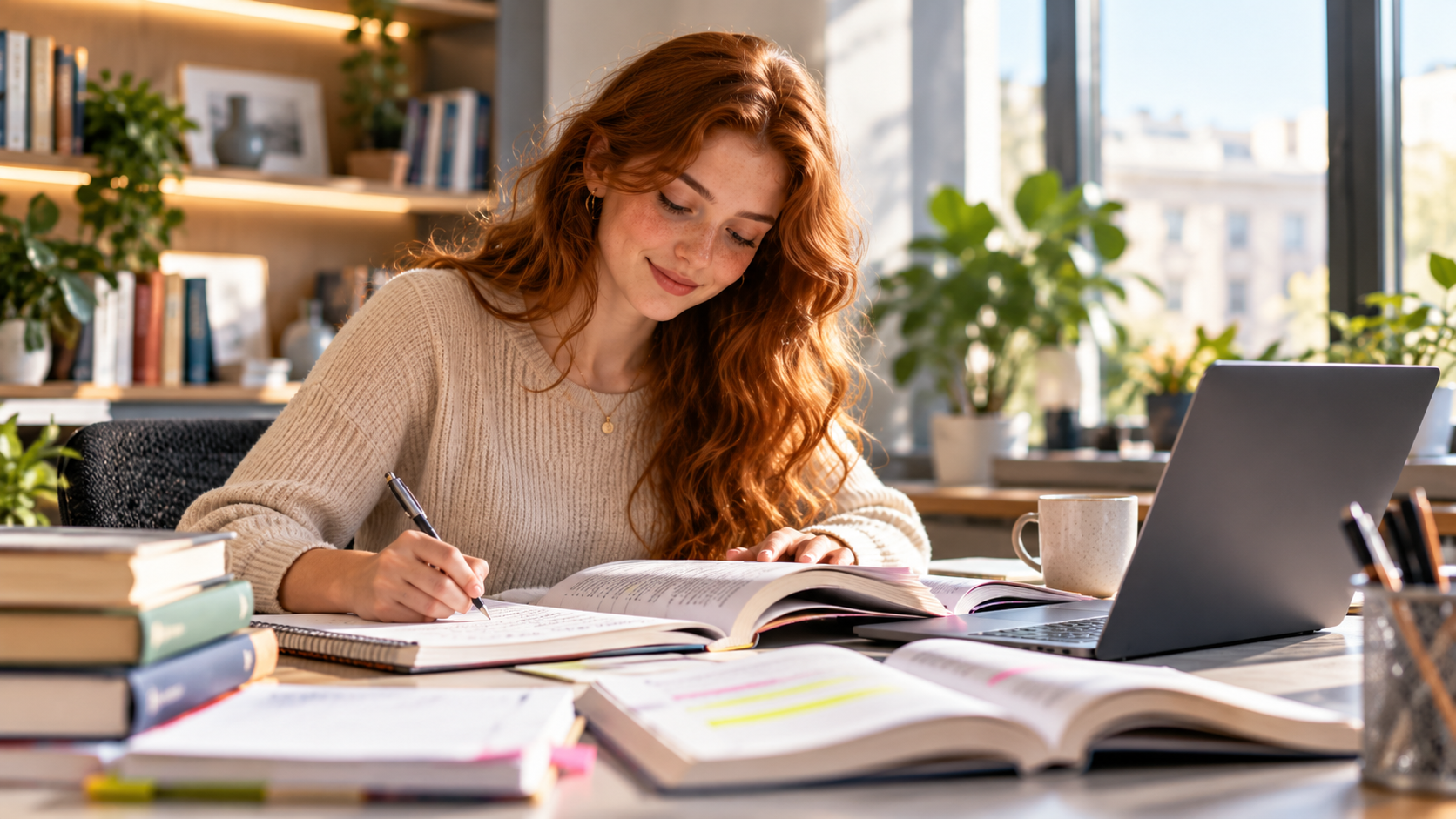 Professional study scene for A-Level English Language